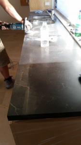 Limestone bench honed with an enhancing sealer